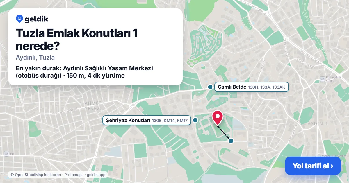 Where is Tuzla Emlak Konutları 1: map with its location and the nearest stops, with walking times