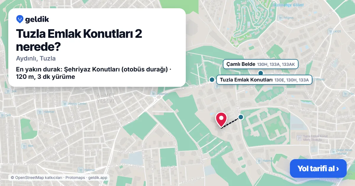 Where is Tuzla Emlak Konutları 2: map with its location and the nearest stops, with walking times