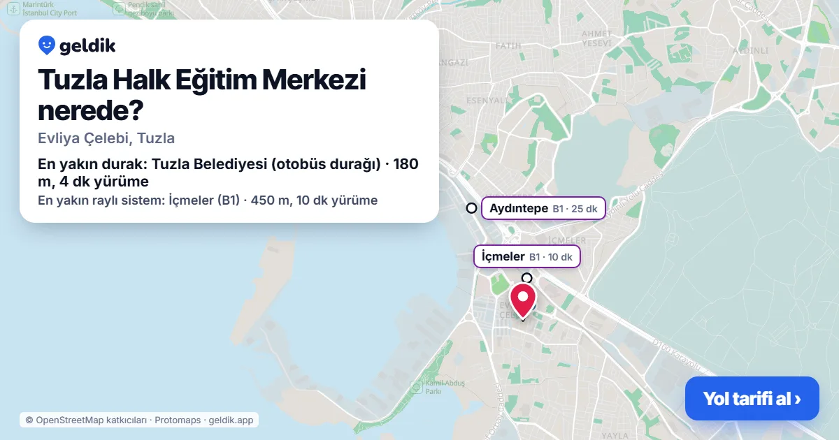 Where is Tuzla Halk Eğitim Merkezi: map with its location and the nearest stops, with walking times