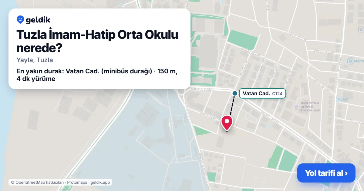 Where is Tuzla İmam-Hatip Orta Okulu: map with its location and the nearest stops, with walking times