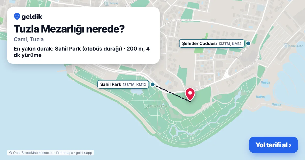 Tuzla Mezarlığı nerede: haritada konumu ve en yakın duraklar, yürüme süreleriyle