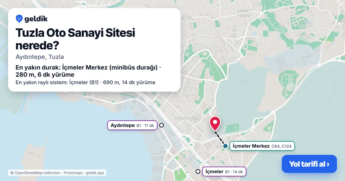 Where is Tuzla Oto Sanayi Sitesi: map with its location and the nearest stops, with walking times