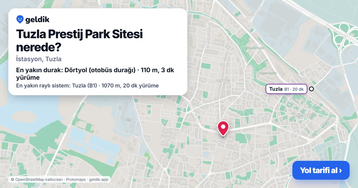 Tuzla Prestij Park Sitesi nerede: haritada konumu ve en yakın duraklar, yürüme süreleriyle