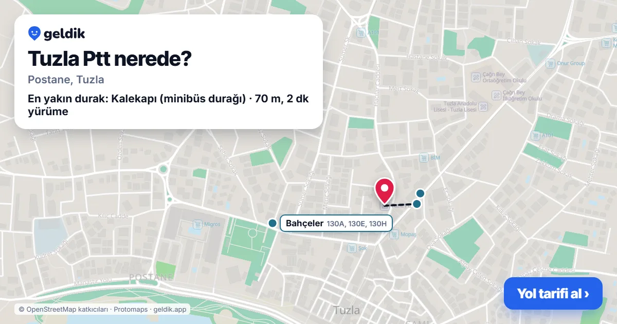 Where is Tuzla Ptt: map with its location and the nearest stops, with walking times