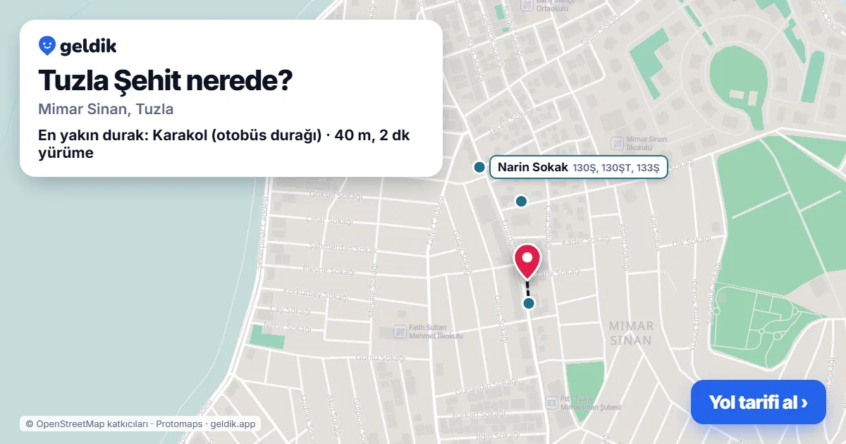 Where is Tuzla Şehit: map with its location and the nearest stops, with walking times