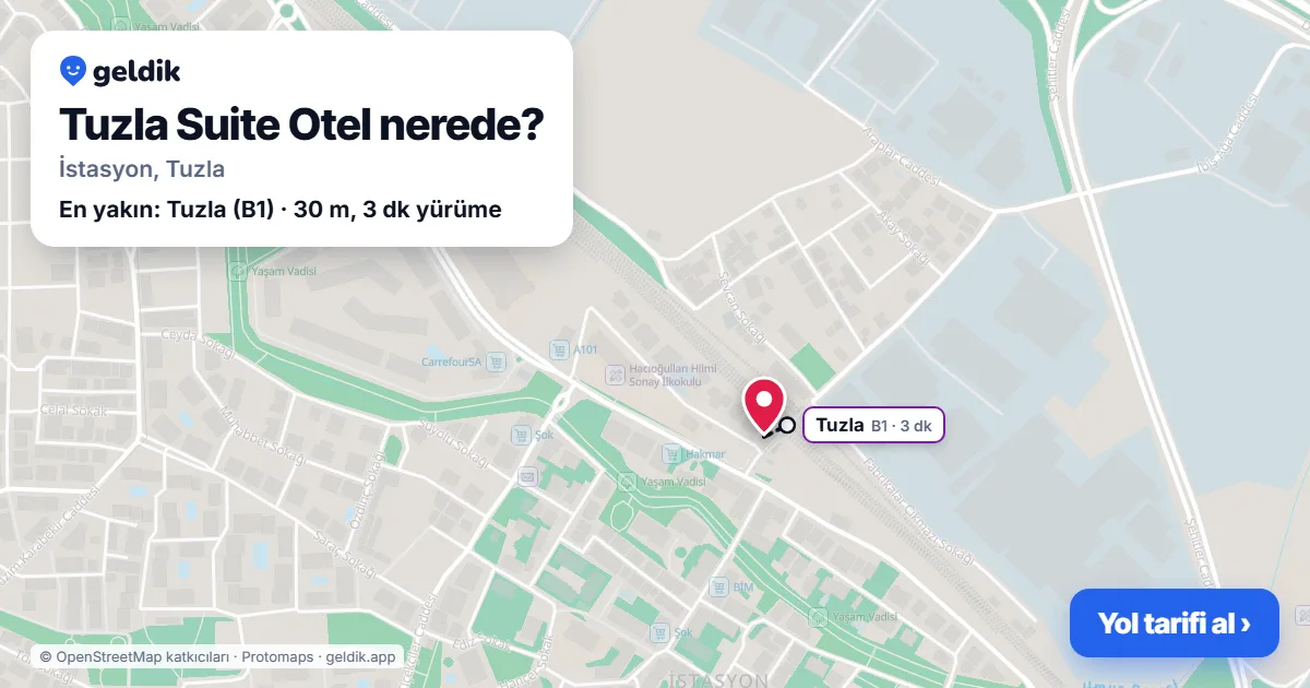 Where is Tuzla Suite Otel: map with its location and the nearest stops, with walking times