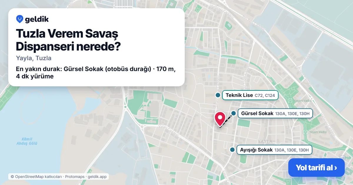 Tuzla Verem Savaş Dispanseri nerede: haritada konumu ve en yakın duraklar, yürüme süreleriyle