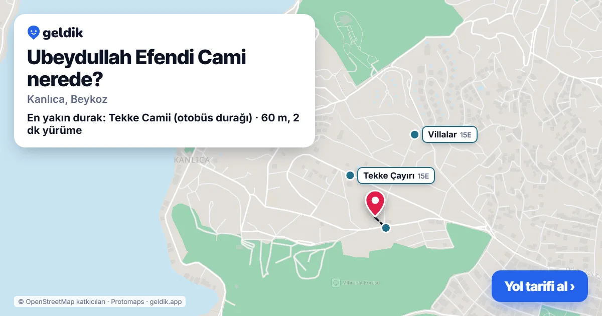 Where is Ubeydullah Efendi Cami: map with its location and the nearest stops, with walking times