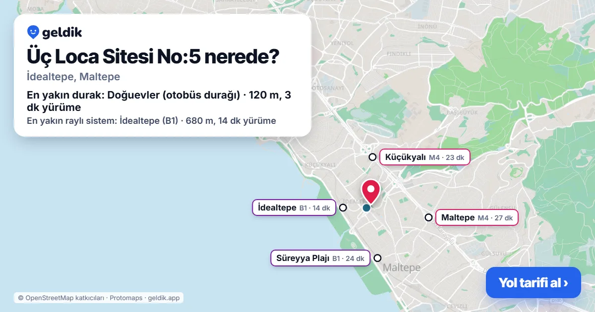 Üç Loca Sitesi No:5 nerede: haritada konumu ve en yakın duraklar, yürüme süreleriyle