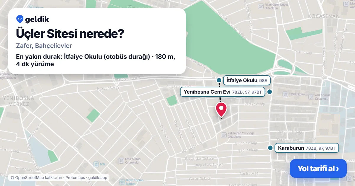 Üçler Sitesi nerede: haritada konumu ve en yakın duraklar, yürüme süreleriyle