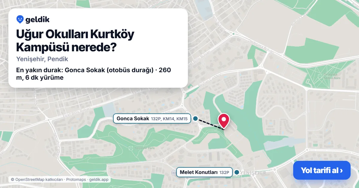 Where is Uğur Okulları Kurtköy Kampüsü: map with its location and the nearest stops, with walking times