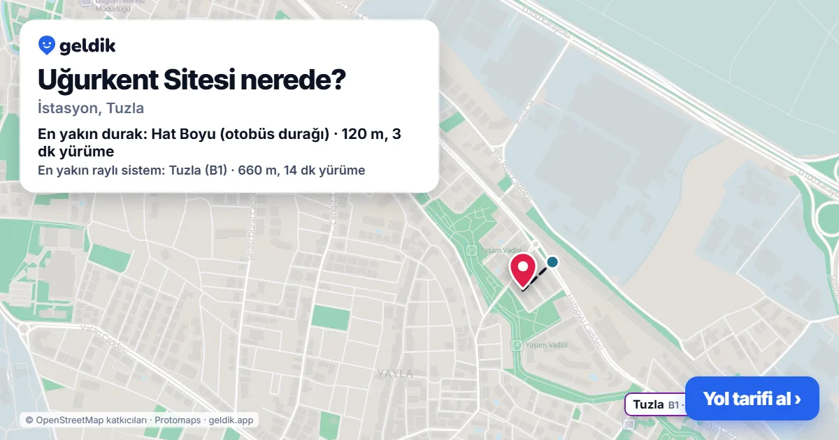 Uğurkent Sitesi nerede: haritada konumu ve en yakın duraklar, yürüme süreleriyle