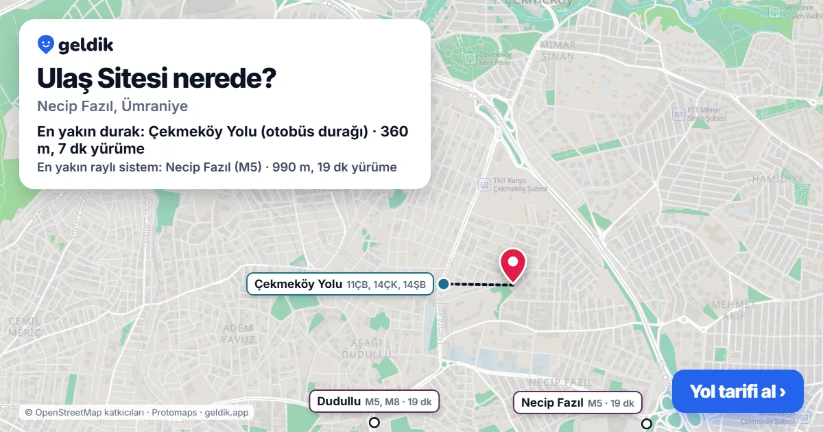 Where is Ulaş Sitesi: map with its location and the nearest stops, with walking times