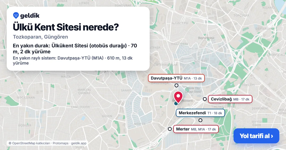 Where is Ülkü Kent Sitesi: map with its location and the nearest stops, with walking times