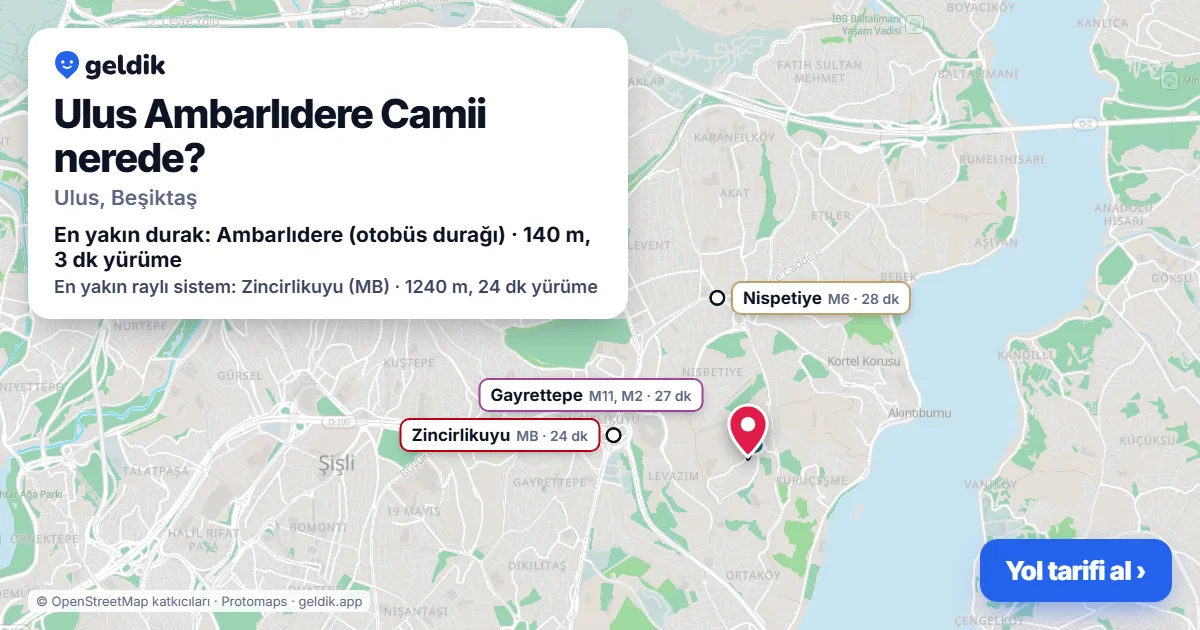 Ulus Ambarlıdere Camii nerede: haritada konumu ve en yakın duraklar, yürüme süreleriyle