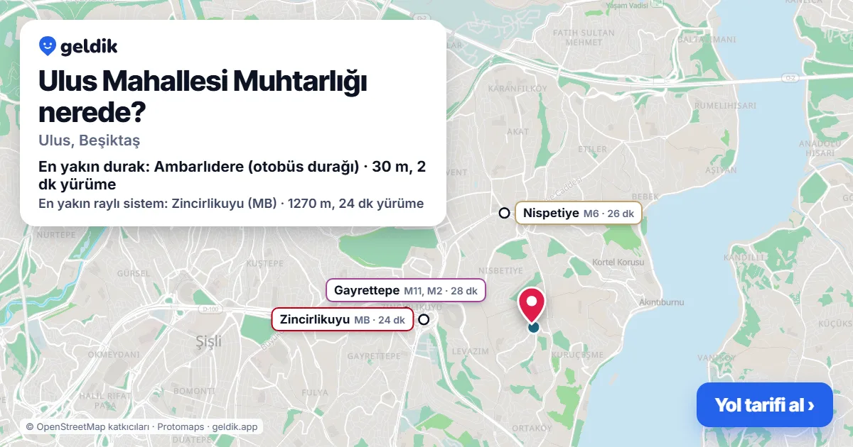 Ulus Mahallesi Muhtarlığı nerede: haritada konumu ve en yakın duraklar, yürüme süreleriyle