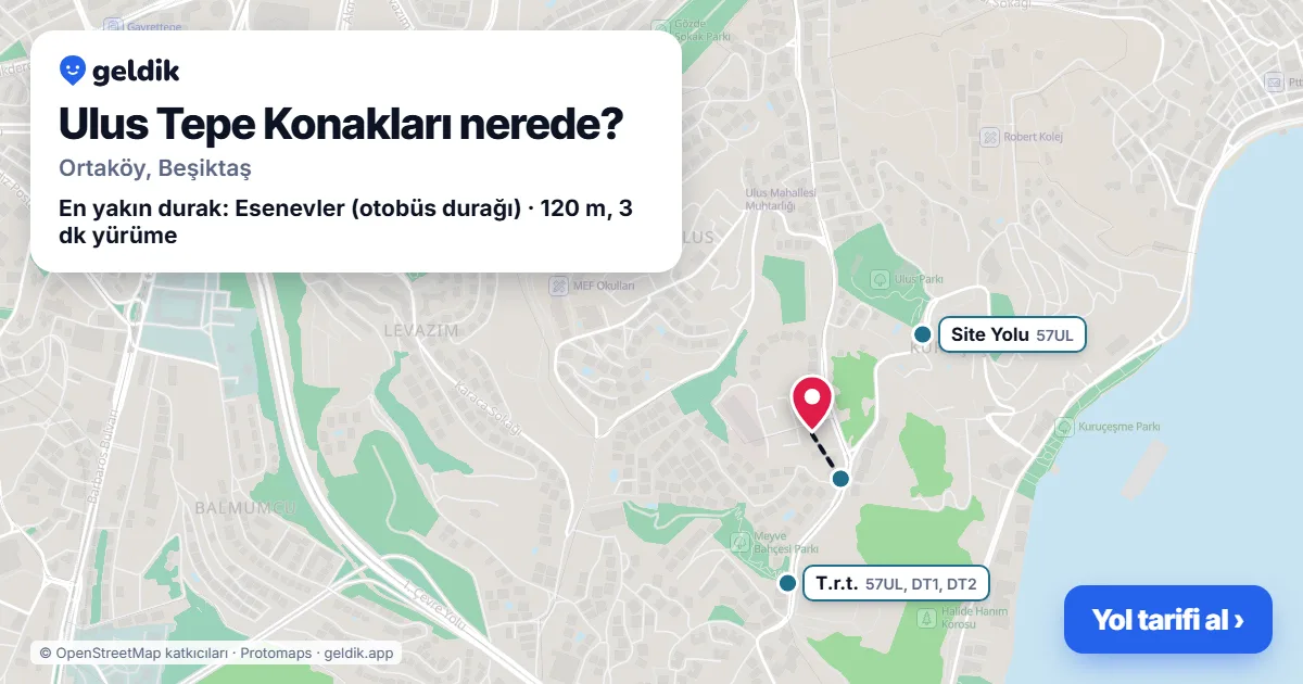 Ulus Tepe Konakları nerede: haritada konumu ve en yakın duraklar, yürüme süreleriyle