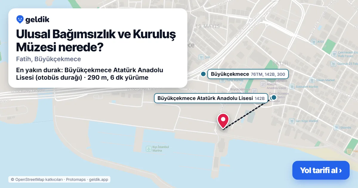 Ulusal Bağımsızlık ve Kuruluş Müzesi nerede: haritada konumu ve en yakın duraklar, yürüme süreleriyle