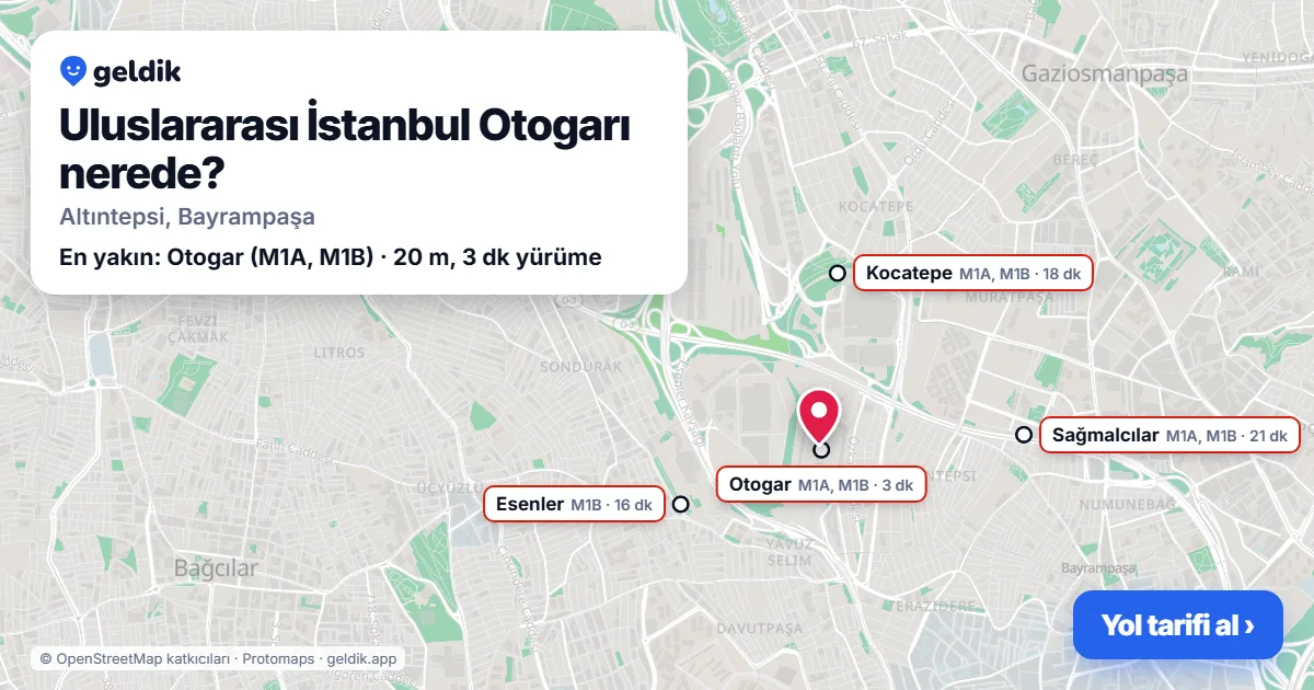 Uluslararası İstanbul Otogarı nerede: haritada konumu ve en yakın duraklar, yürüme süreleriyle