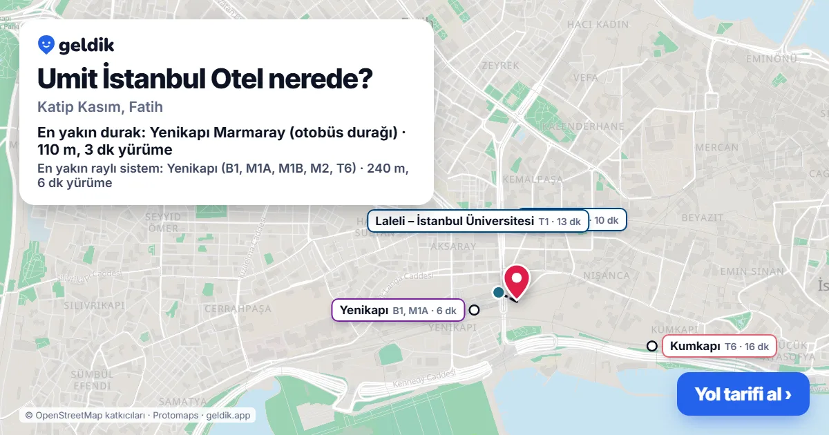 Where is Umit İstanbul Otel: map with its location and the nearest stops, with walking times