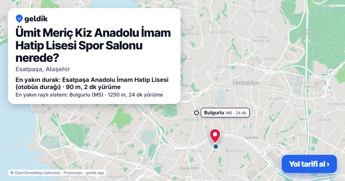 Ümit Meriç Kiz Anadolu İmam Hatip Lisesi Spor Salonu nerede: haritada konumu ve en yakın duraklar, yürüme süreleriyle
