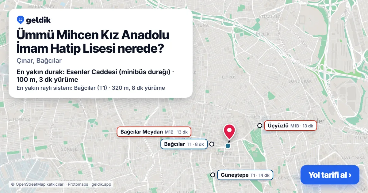 Where is Ümmü Mihcen Kız Anadolu İmam Hatip Lisesi: map with its location and the nearest stops, with walking times