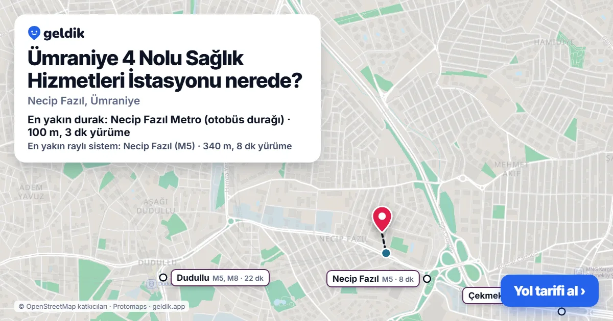 Ümraniye 4 Nolu Sağlık Hizmetleri İstasyonu nerede: haritada konumu ve en yakın duraklar, yürüme süreleriyle