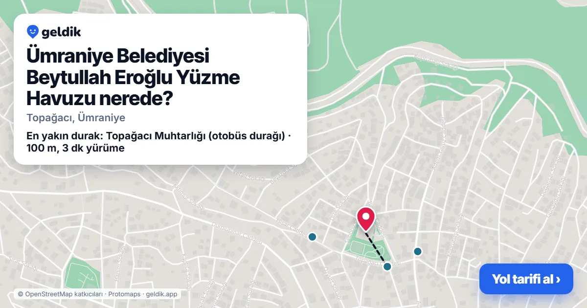Ümraniye Belediyesi Beytullah Eroğlu Yüzme Havuzu nerede: haritada konumu ve en yakın duraklar, yürüme süreleriyle