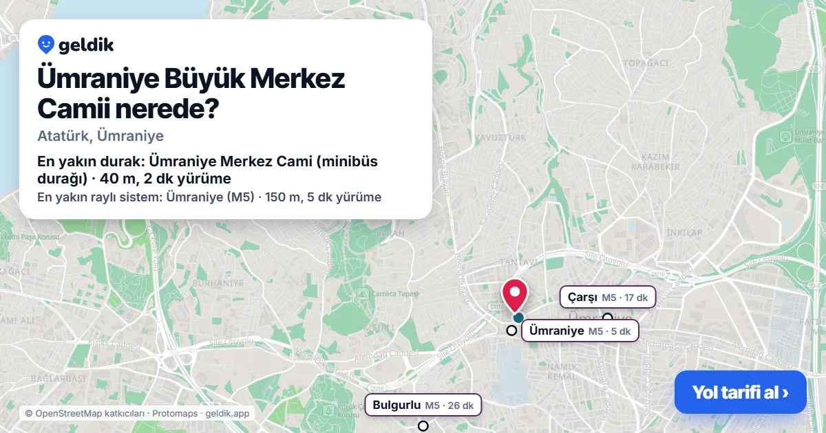 Ümraniye Büyük Merkez Camii nerede: haritada konumu ve en yakın duraklar, yürüme süreleriyle