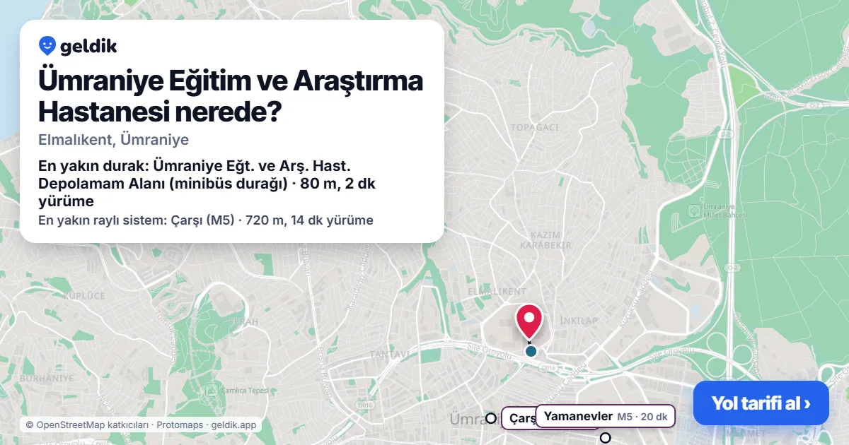 Ümraniye Eğitim ve Araştırma Hastanesi nerede: haritada konumu ve en yakın duraklar, yürüme süreleriyle
