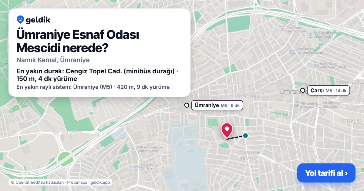 Where is Ümraniye Esnaf Odası Mescidi: map with its location and the nearest stops, with walking times