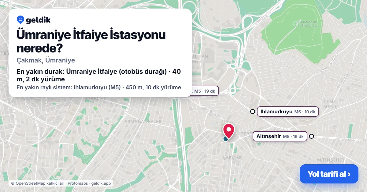 Ümraniye İtfaiye İstasyonu nerede: haritada konumu ve en yakın duraklar, yürüme süreleriyle