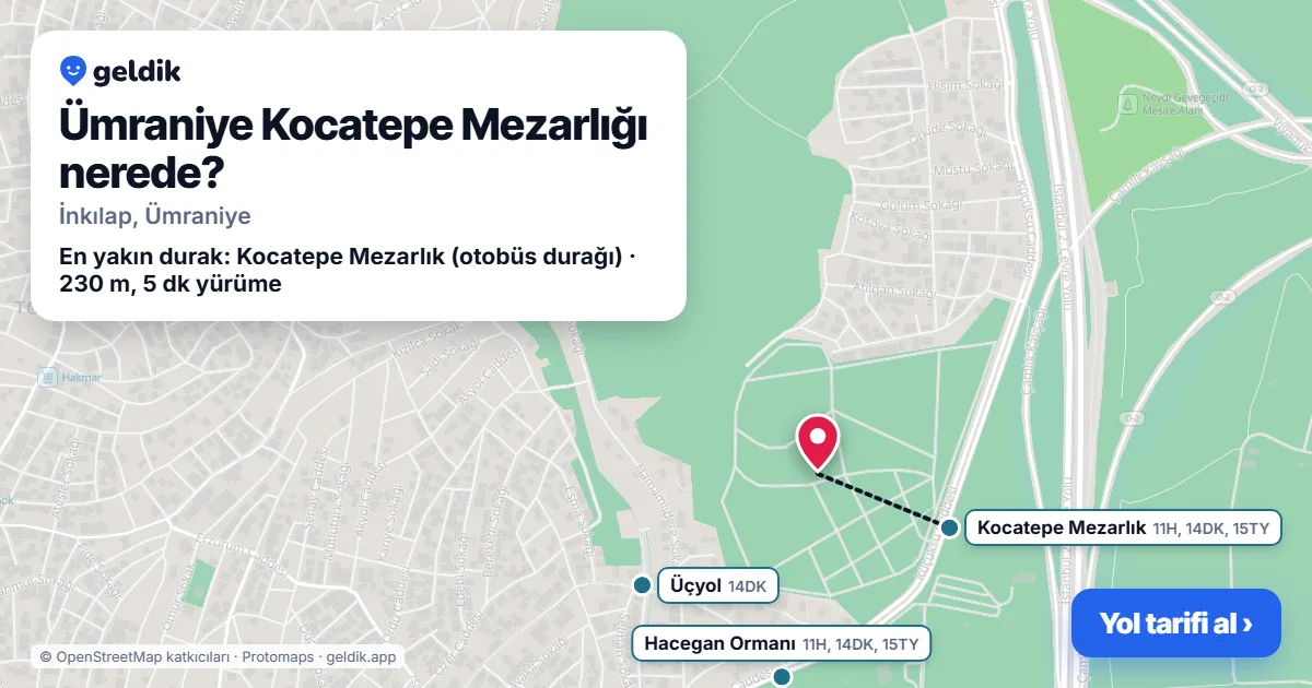 Ümraniye Kocatepe Mezarlığı nerede: haritada konumu ve en yakın duraklar, yürüme süreleriyle