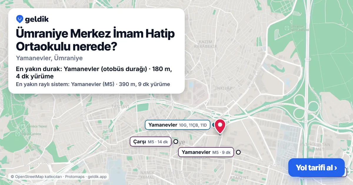Where is Ümraniye Merkez İmam Hatip Ortaokulu: map with its location and the nearest stops, with walking times