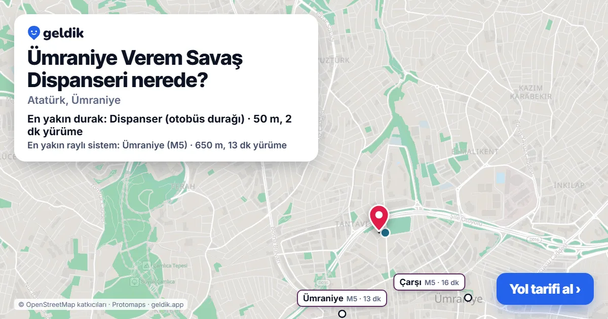 Where is Ümraniye Tuberculosis Dispensary: map with its location and the nearest stops, with walking times