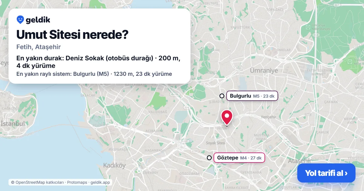 Where is Umut Sitesi: map with its location and the nearest stops, with walking times