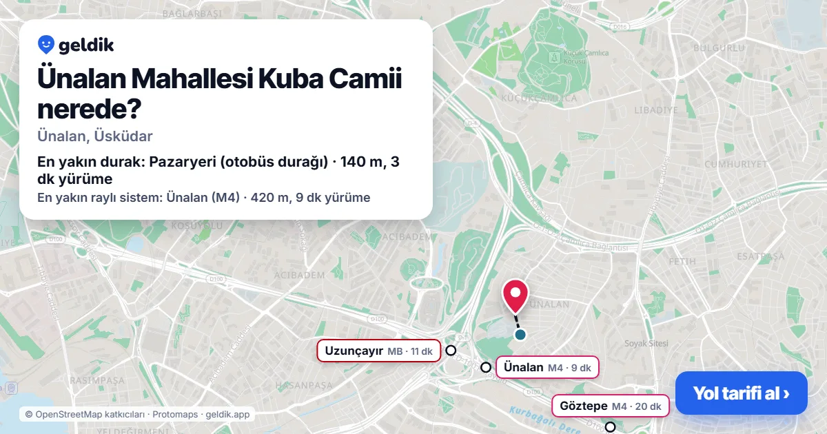 Where is Ünalan Mahallesi Kuba Camii: map with its location and the nearest stops, with walking times