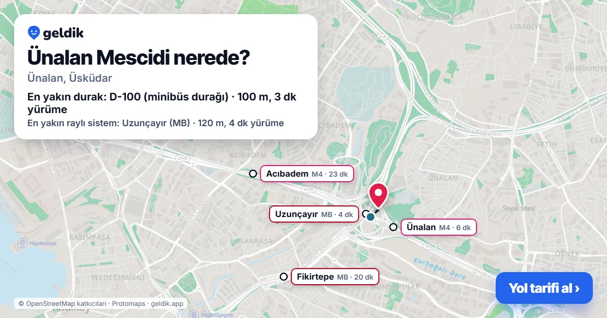 Ünalan Mescidi nerede: haritada konumu ve en yakın duraklar, yürüme süreleriyle