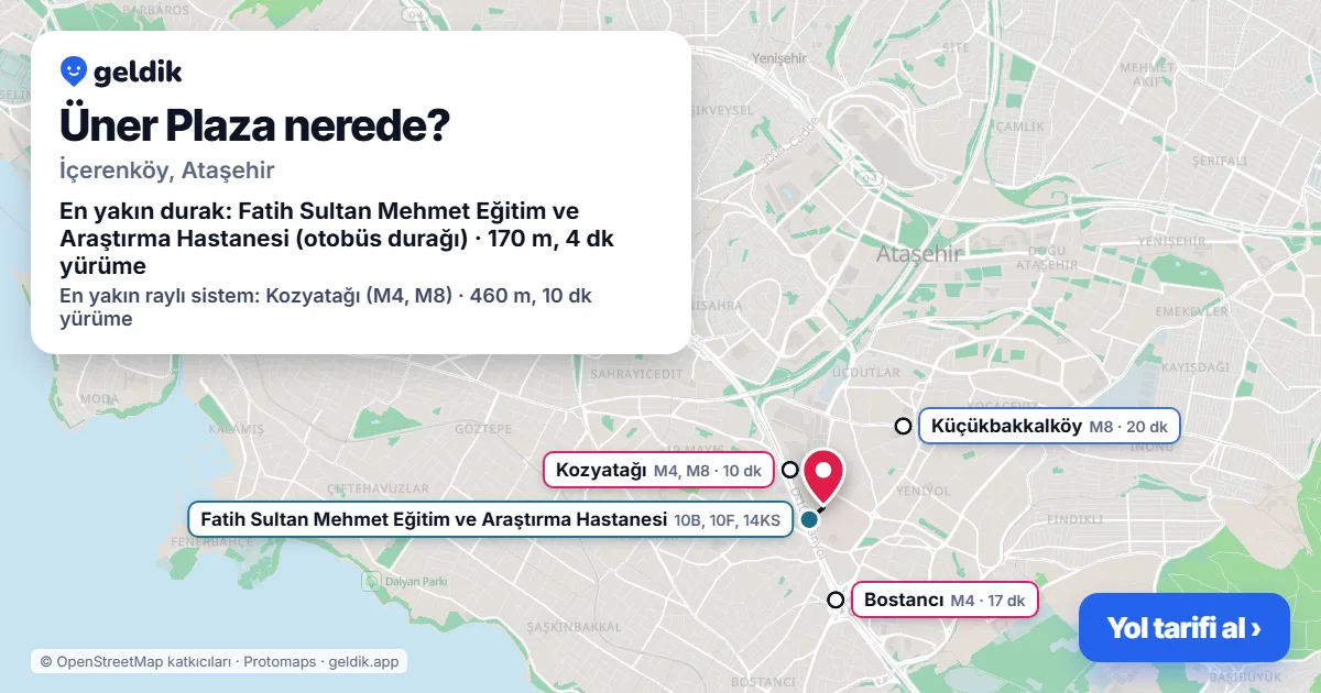 Üner Plaza nerede: haritada konumu ve en yakın duraklar, yürüme süreleriyle