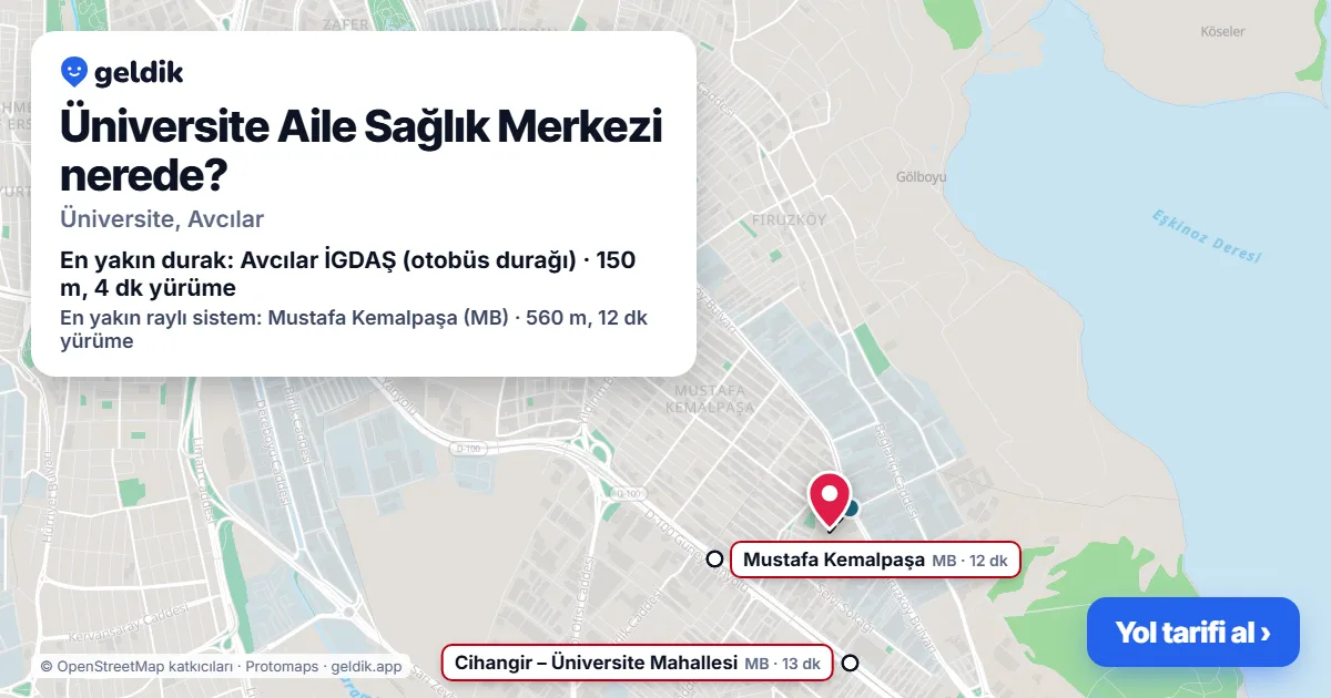 Üniversite Aile Sağlık Merkezi nerede: haritada konumu ve en yakın duraklar, yürüme süreleriyle