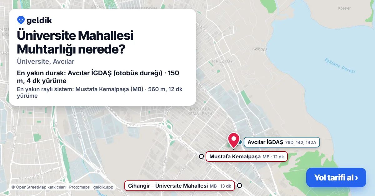 Üniversite Mahallesi Muhtarlığı nerede: haritada konumu ve en yakın duraklar, yürüme süreleriyle
