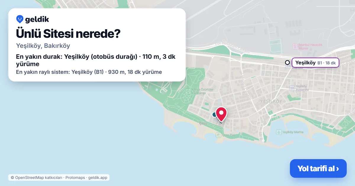 Ünlü Sitesi nerede: haritada konumu ve en yakın duraklar, yürüme süreleriyle