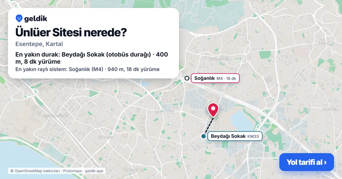 Where is Ünlüer Sitesi: map with its location and the nearest stops, with walking times