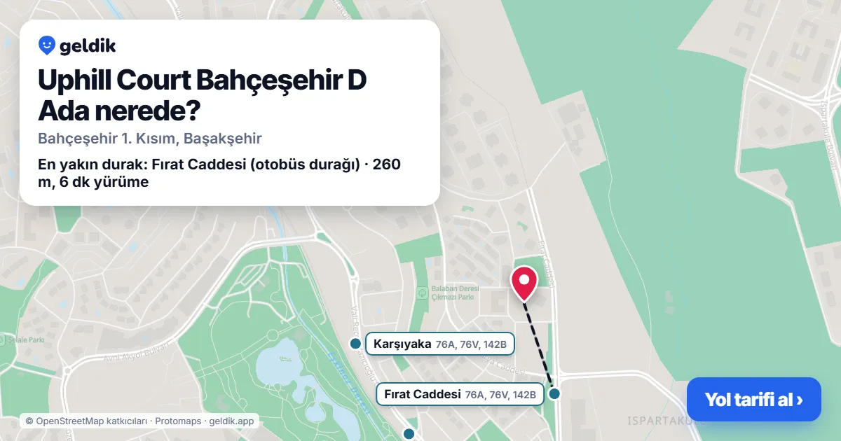 Uphill Court Bahçeşehir D Ada nerede: haritada konumu ve en yakın duraklar, yürüme süreleriyle