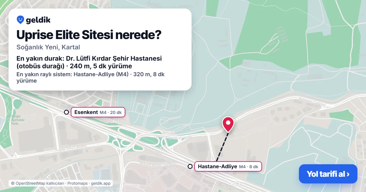 Where is Uprise Elite Sitesi: map with its location and the nearest stops, with walking times