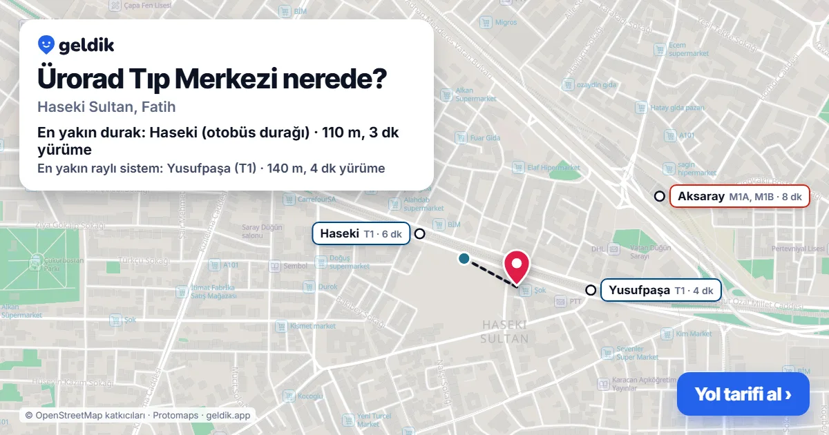 Where is Ürorad Tıp Merkezi: map with its location and the nearest stops, with walking times