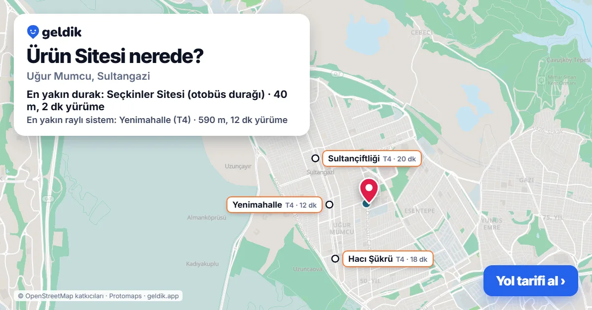 Ürün Sitesi nerede: haritada konumu ve en yakın duraklar, yürüme süreleriyle