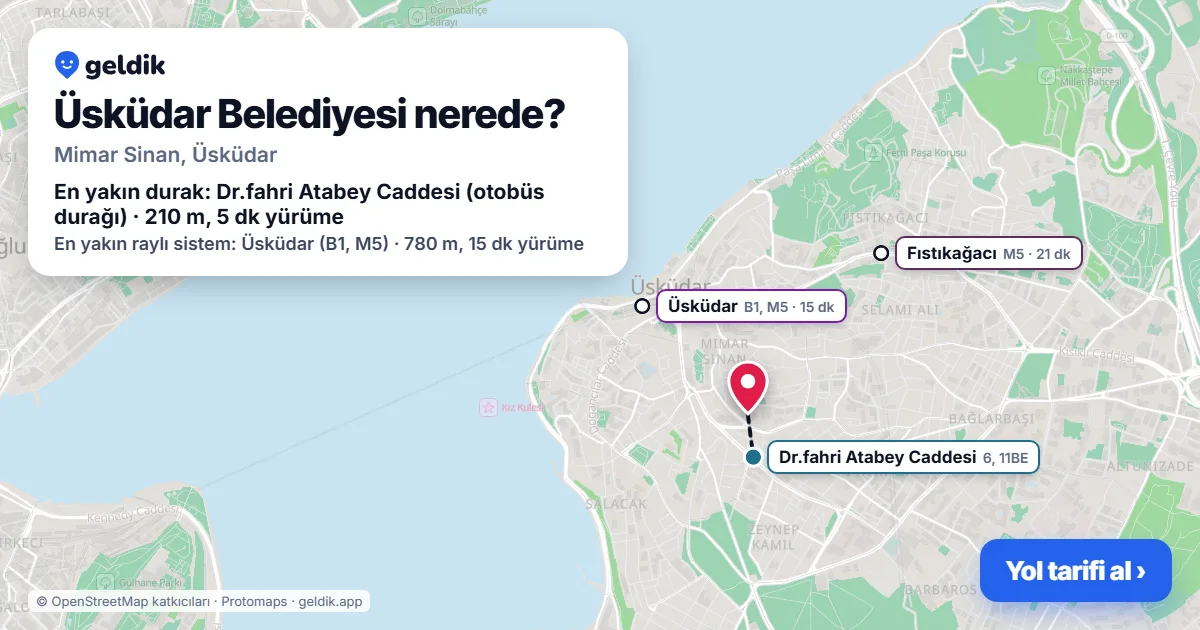 Üsküdar Belediyesi nerede: haritada konumu ve en yakın duraklar, yürüme süreleriyle