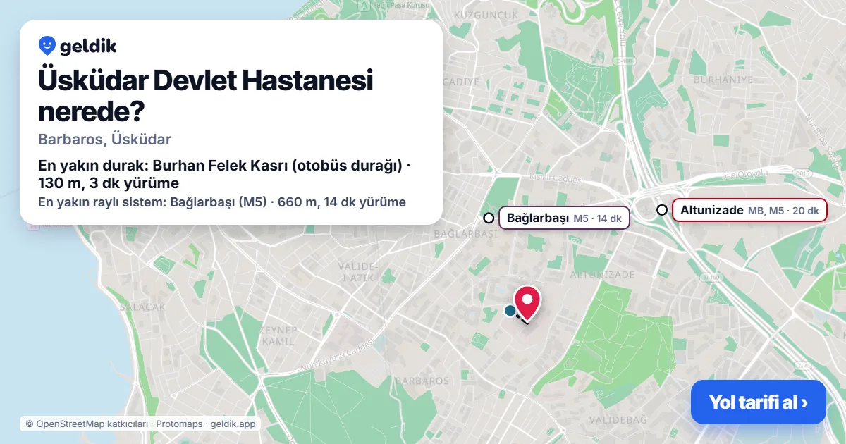 Üsküdar Devlet Hastanesi nerede: haritada konumu ve en yakın duraklar, yürüme süreleriyle