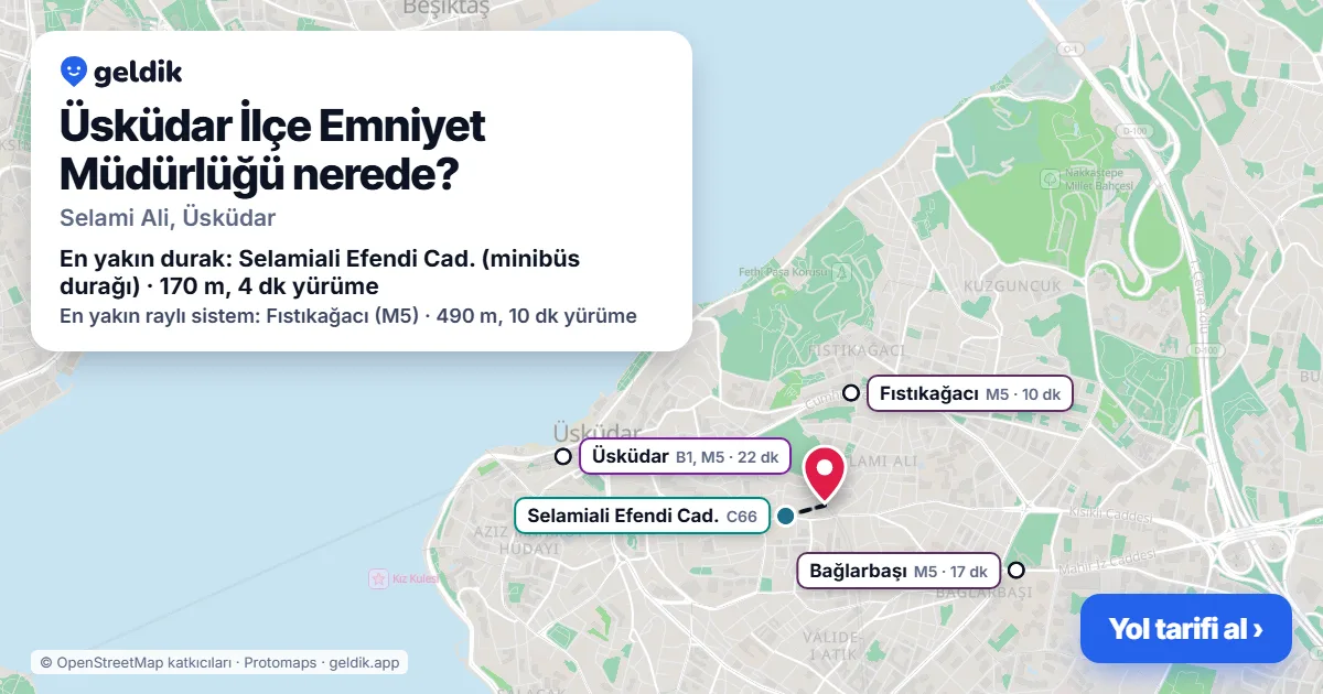 Üsküdar İlçe Emniyet Müdürlüğü nerede: haritada konumu ve en yakın duraklar, yürüme süreleriyle